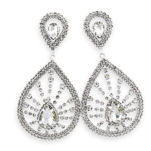 Large Tear Drop Simulated Crystal Bridal Earrings